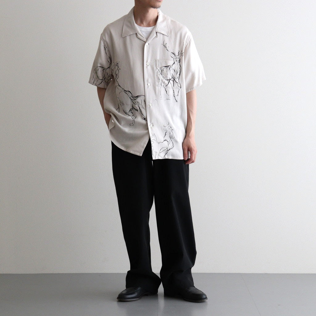 ORIGINAL PRINTED OPEN COLLAR SHIRTS (ANIMAL DRAWING) Short-sleeve #IVORY [261OJ-SH22]