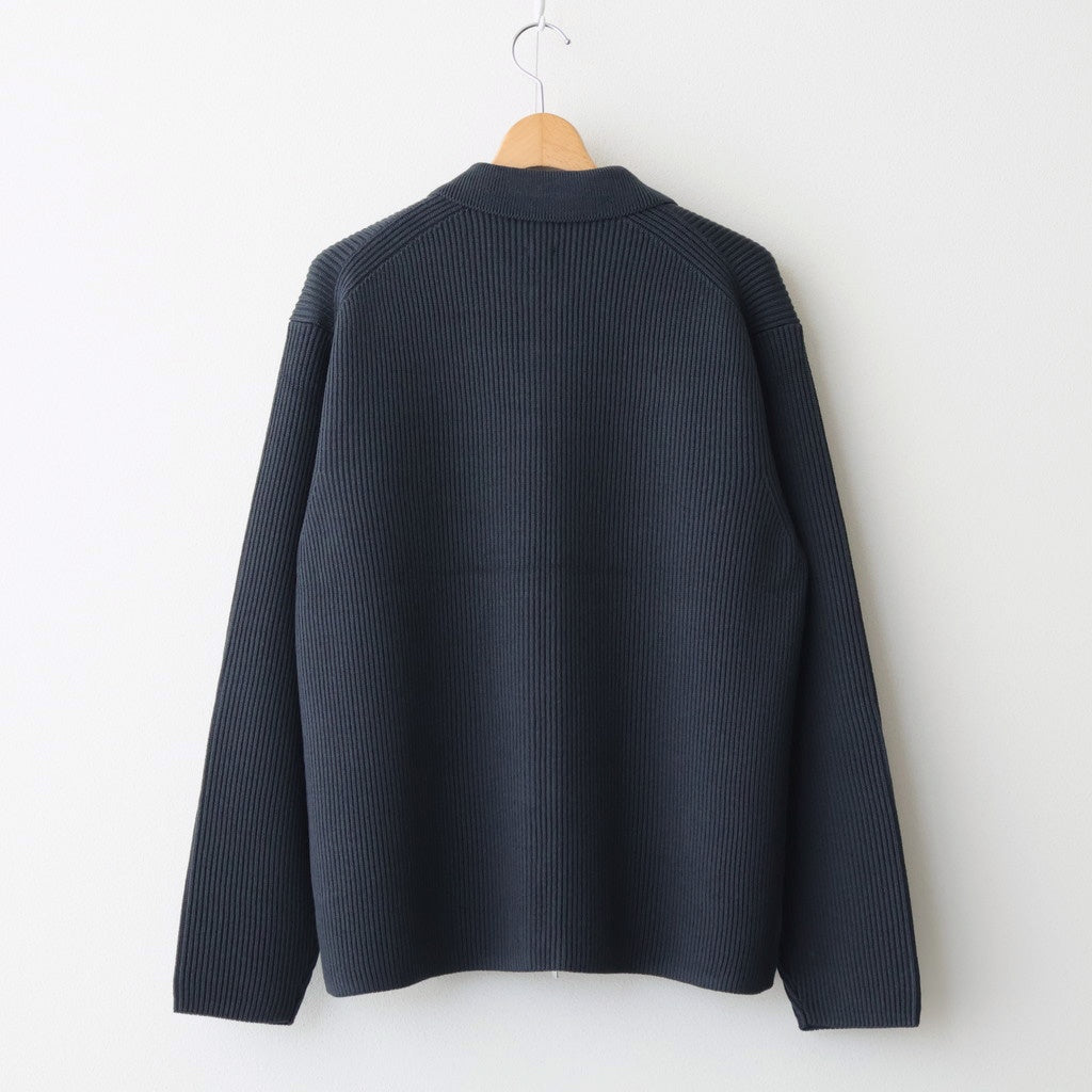 SOLID WOOL RIB POLO ZIP UP CARDIGAN #CHARCOAL BLUE [BN-25FM-044]