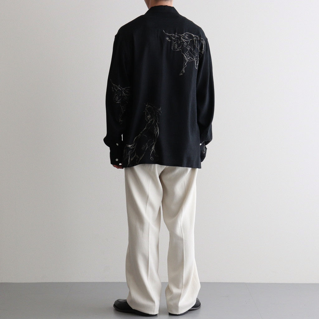 ORIGINAL PRINTED OPEN COLLAR SHIRTS (ANIMAL DRAWING) Long-sleeve #BLACK [261OJ-SH18]