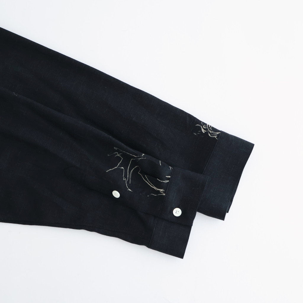 ORIGINAL PRINTED OPEN COLLAR SHIRTS (ANIMAL DRAWING) Long-sleeve #BLACK [261OJ-SH18]