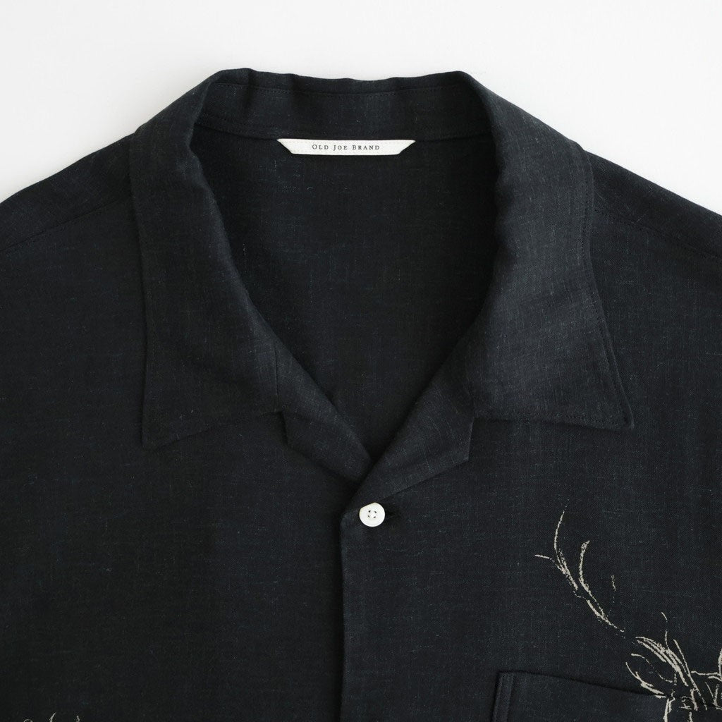 ORIGINAL PRINTED OPEN COLLAR SHIRTS (ANIMAL DRAWING) Short-sleeve #BLACK [261OJ-SH22]