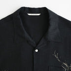 ORIGINAL PRINTED OPEN COLLAR SHIRTS (ANIMAL DRAWING) Short-sleeve #BLACK [261OJ-SH22]