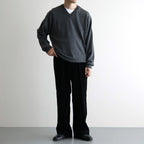 MIXED-WALE CORDUROY NOTUCK SLACKS #BLACK [26W-BIS-PT15]