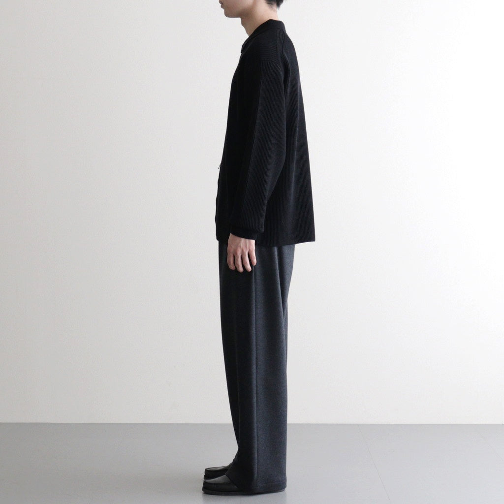 SOLID WOOL RIB POLO ZIP UP CARDIGAN #BLACK [BN-25FM-044]