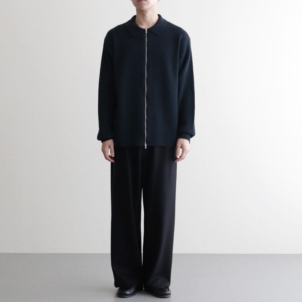 SOLID WOOL RIB POLO ZIP UP CARDIGAN #DARK GREEN×NAVY [BN-25FM-044]