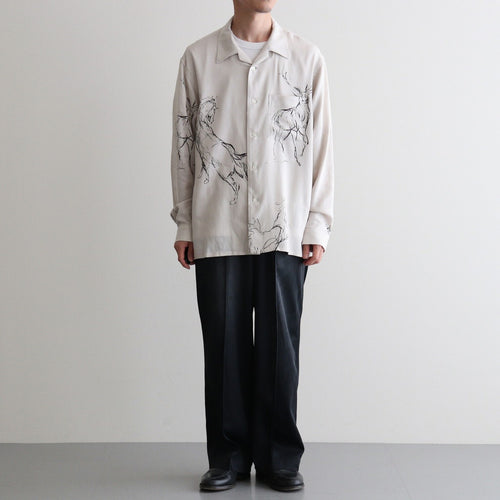 ORIGINAL PRINTED OPEN COLLAR SHIRTS (ANIMAL DRAWING) Long-sleeve #IVORY [261OJ-SH18]