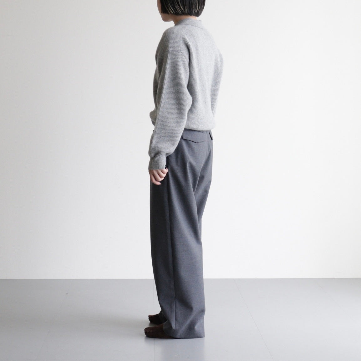 CASHMERE FOX POLO CARDIGAN #GRAY [BN-25FL-044]