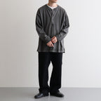 OPEN END COTTON PIGMENT DYE HENRY NECK P/O #020 CHARCOAL [17052 66024]