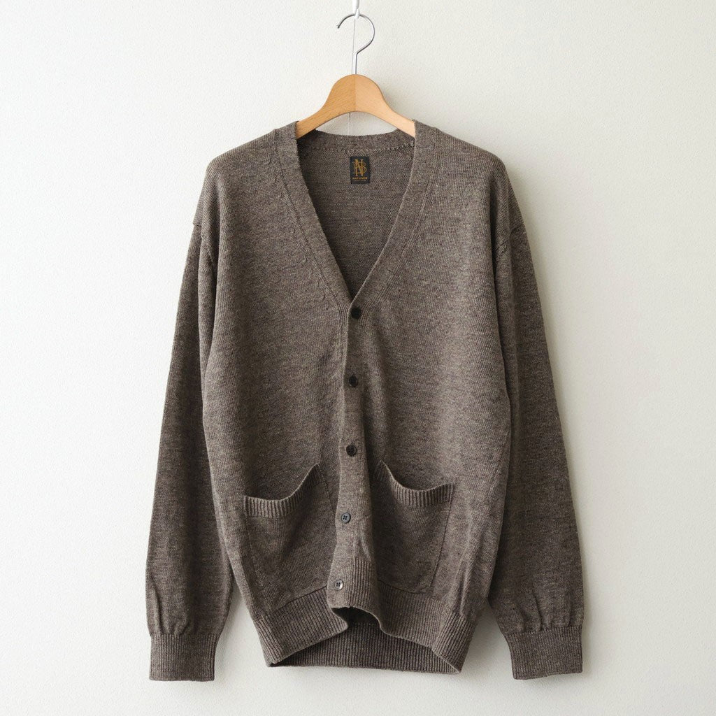 WASHED HIGH COUNT LINEN V NECK CARDIGAN #BROWN [BN-26SM-021]