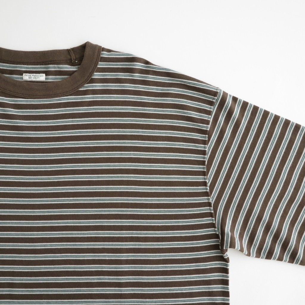 BORDER LONG SLEEVE TOP #STONE BROWNxGREEN [PMAW-CL08]