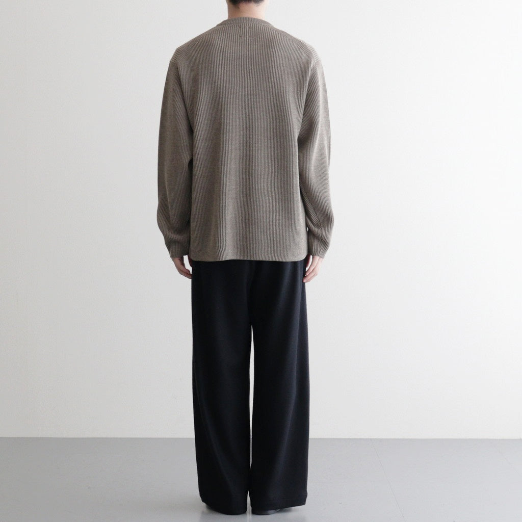 SOLID WOOL RIB CREW NECK #MELANGE BROWN [BN-25FM-042]