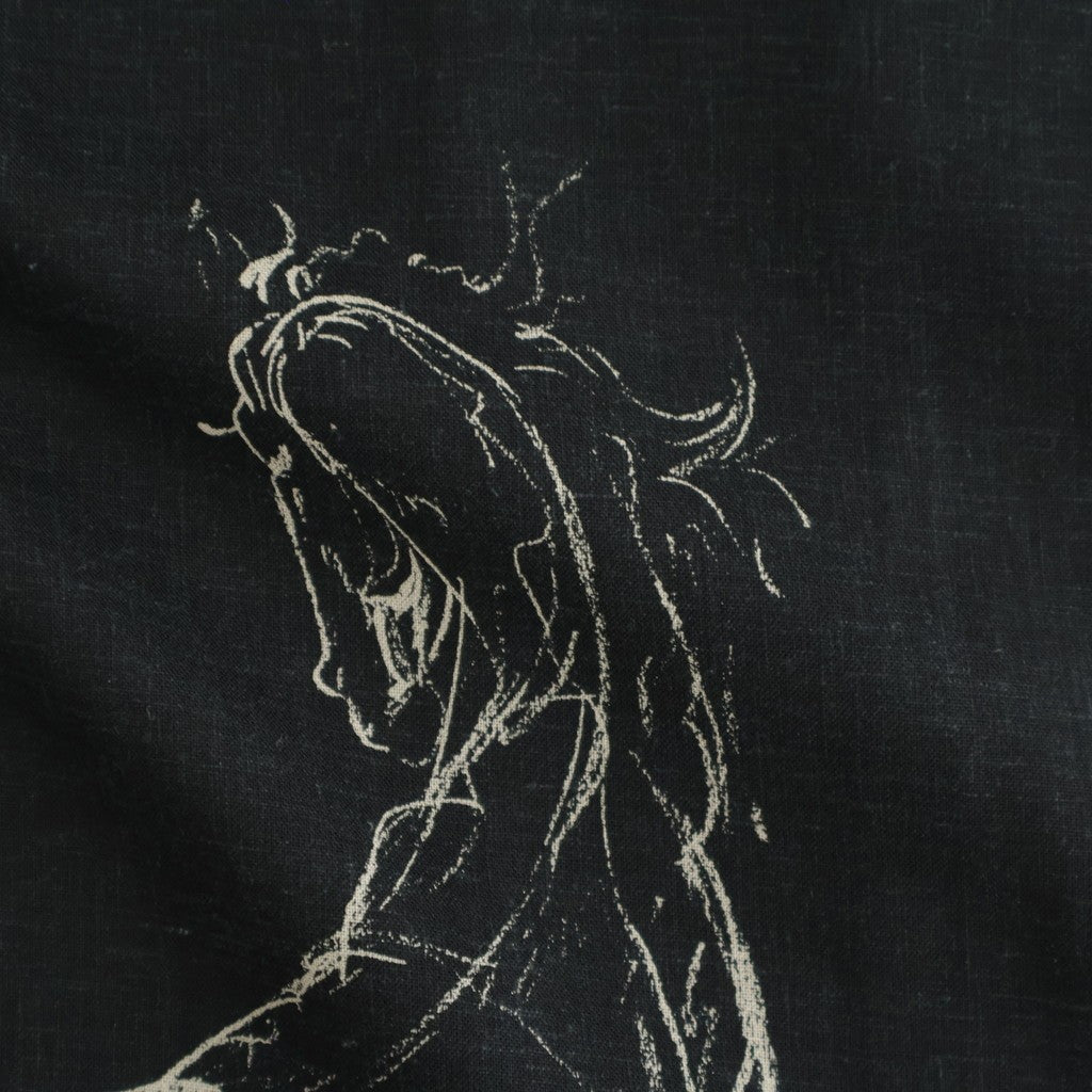 ORIGINAL PRINTED OPEN COLLAR SHIRTS (ANIMAL DRAWING) Short-sleeve #BLACK [261OJ-SH22]