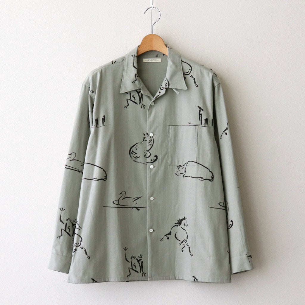 ORIGINAL PRINTED OPEN COLLAR SHIRTS (Animal Drawing) Long-sleeve #CELADONN [251OJ-SH18]
