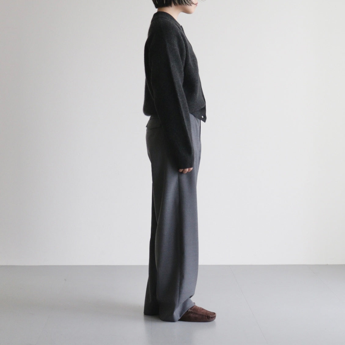 CASHMERE FOX POLO CARDIGAN #CHARCOAL [BN-25FL-044]