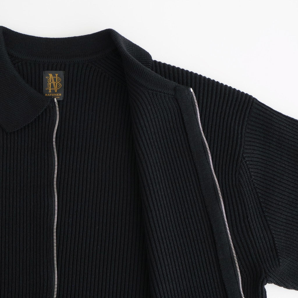 SOLID WOOL RIB POLO ZIP UP CARDIGAN #BLACK [BN-25FM-044]