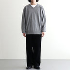 MIXED-WALE CORDUROY NOTUCK SLACKS #BLACK [26W-BIS-PT15]