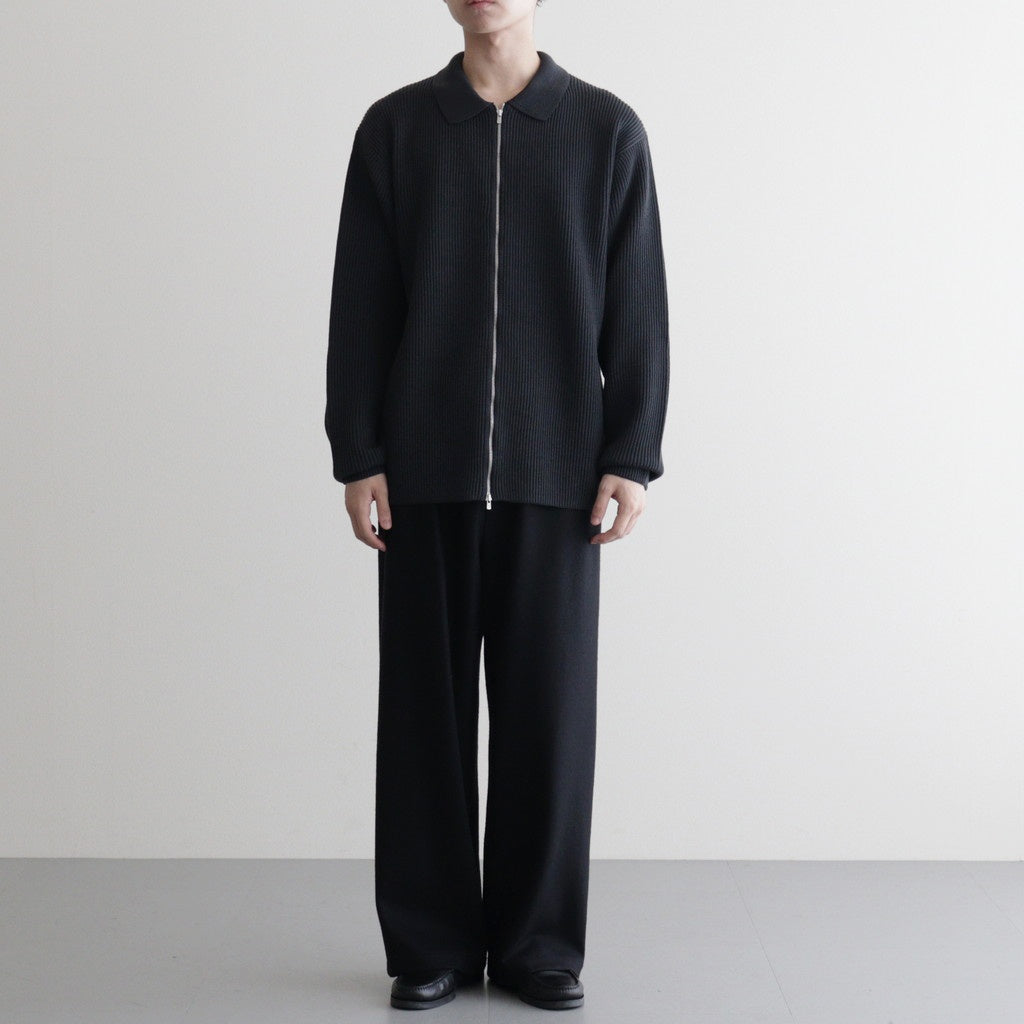 SOLID WOOL RIB POLO ZIP UP CARDIGAN #CHARCOAL BLUE [BN-25FM-044]