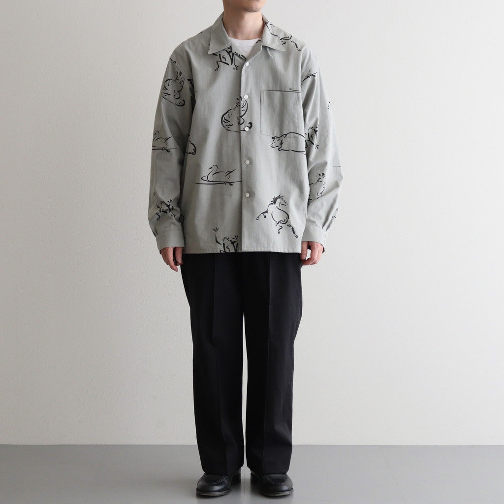 ORIGINAL PRINTED OPEN COLLAR SHIRTS (Animal Drawing) Long-sleeve
