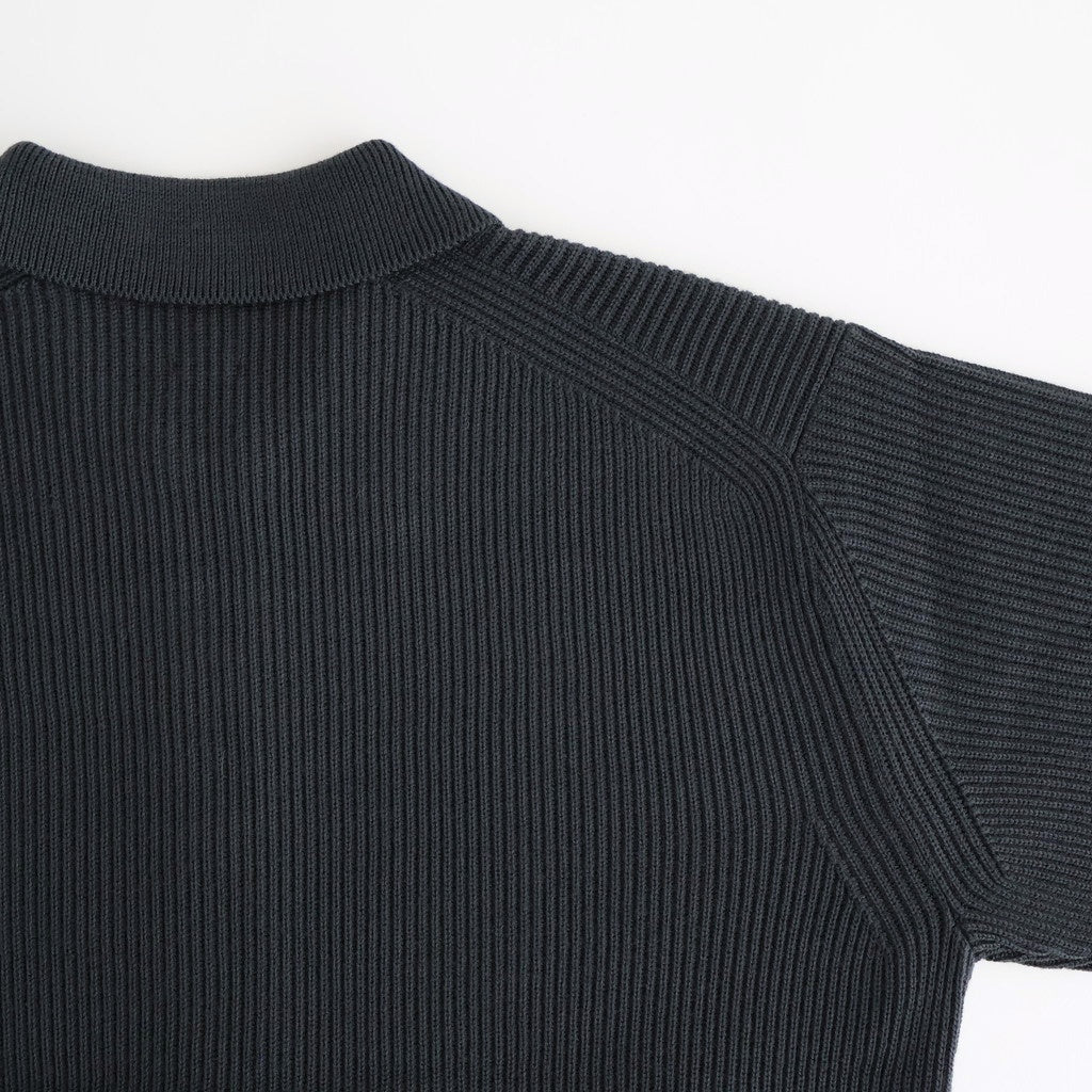 SOLID WOOL RIB POLO ZIP UP CARDIGAN #CHARCOAL BLUE [BN-25FM-044]