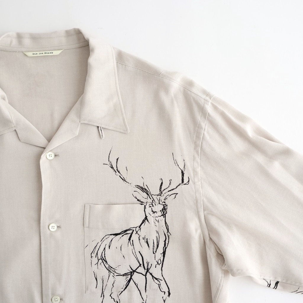 ORIGINAL PRINTED OPEN COLLAR SHIRTS (ANIMAL DRAWING) Long-sleeve #IVORY [261OJ-SH18]
