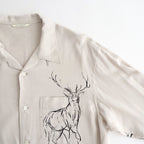 ORIGINAL PRINTED OPEN COLLAR SHIRTS (ANIMAL DRAWING) Long-sleeve #IVORY [261OJ-SH18]
