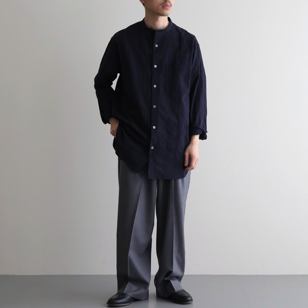 Grandad Collar Dobby Stripe Shirt #Navy [6061-1103]