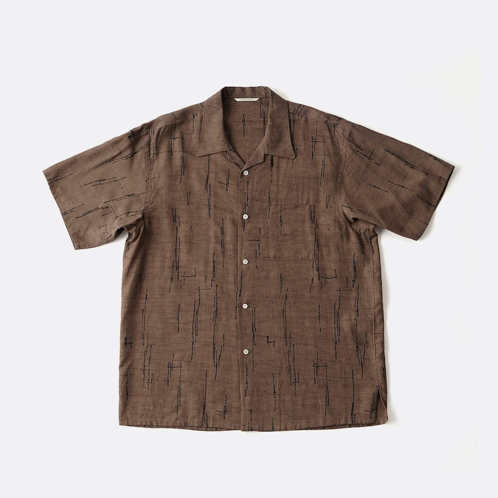 ORIGINAL PRINTED OPEN COLLAR SHIRTS (KASURI) Short-sleeve #MOCHA [261OJ-SH20]