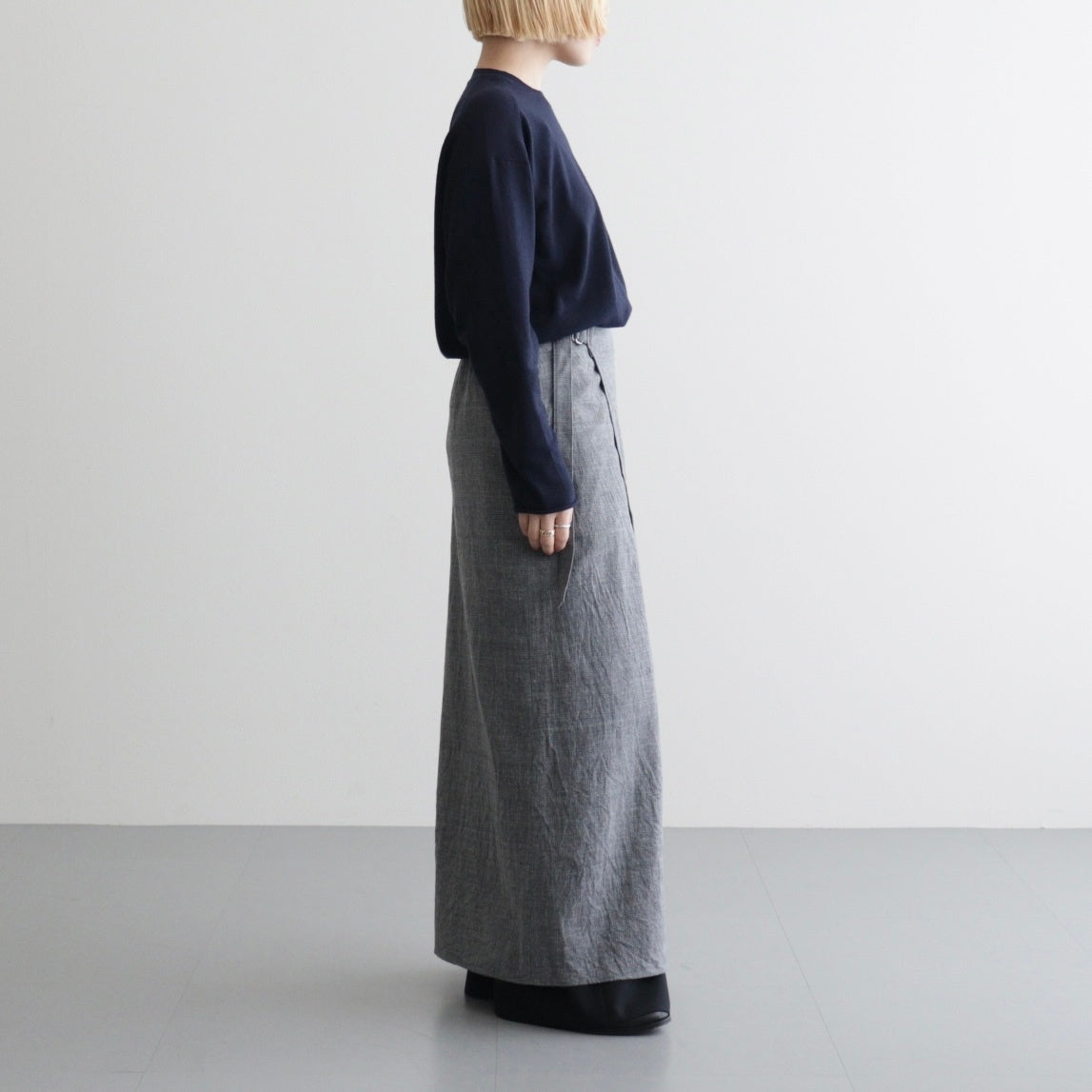 Mix Heather Cotton Wrap Belted Skirt #HeatherCharcoal [BHSW26S7HEG]