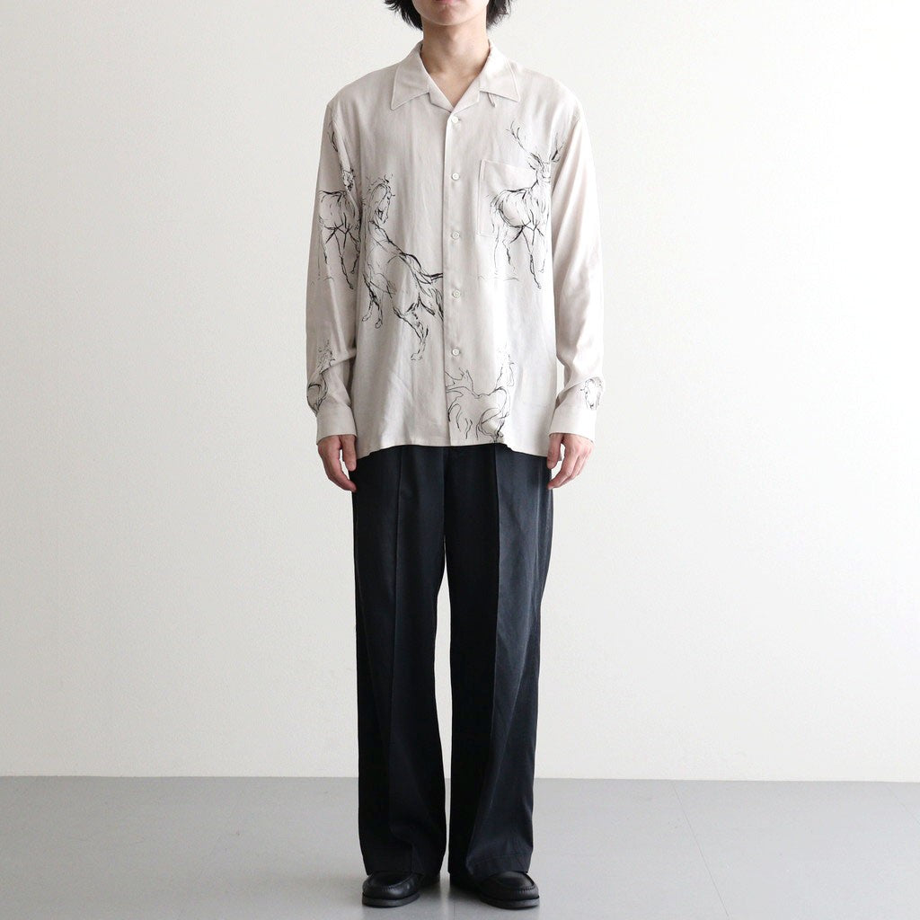 ORIGINAL PRINTED OPEN COLLAR SHIRTS (ANIMAL DRAWING) Long-sleeve #IVORY [261OJ-SH18]