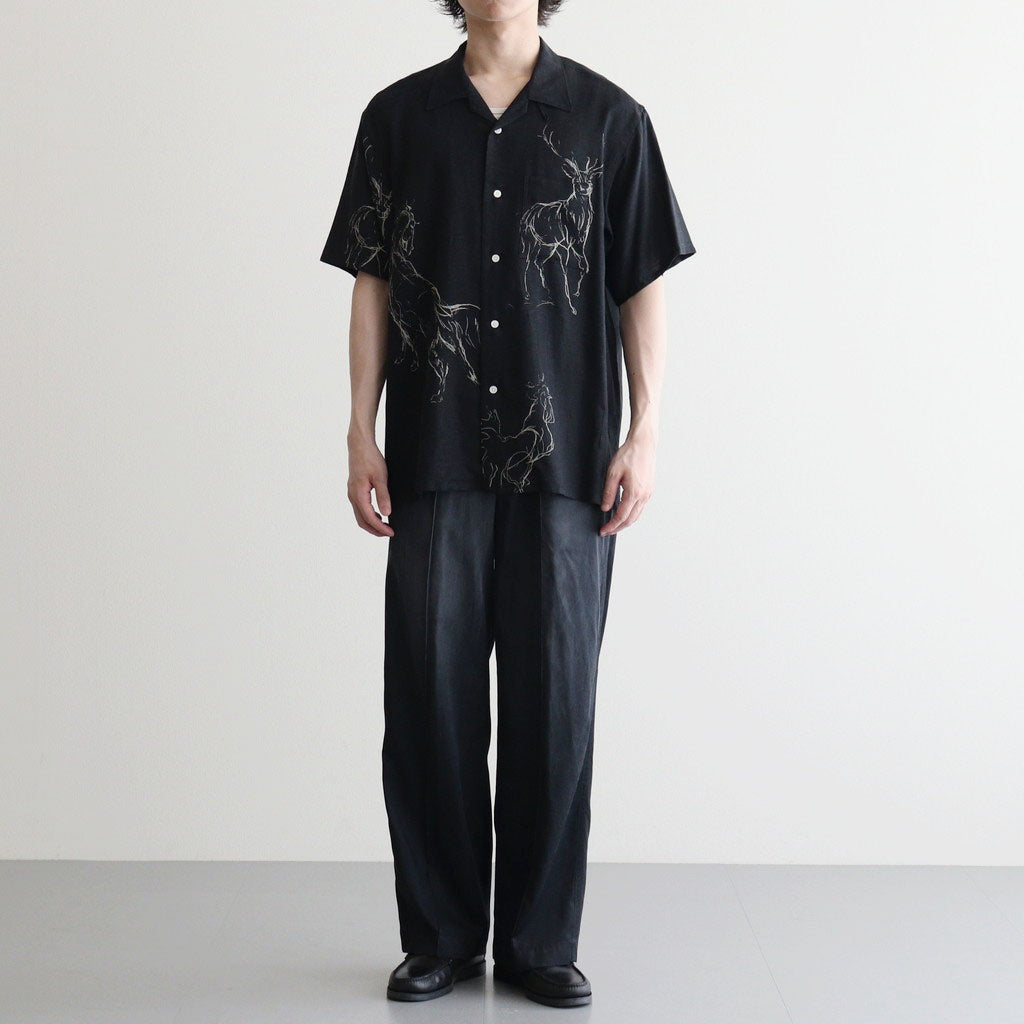 ORIGINAL PRINTED OPEN COLLAR SHIRTS (ANIMAL DRAWING) Short-sleeve #BLACK [261OJ-SH22]