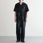 ORIGINAL PRINTED OPEN COLLAR SHIRTS (ANIMAL DRAWING) Short-sleeve #BLACK [261OJ-SH22]