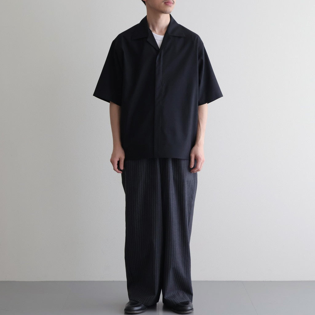 FLY FRONT OPEN COLLAR S/S SHIRT #CHAMBRAY BLACK [M26A11SH02B]