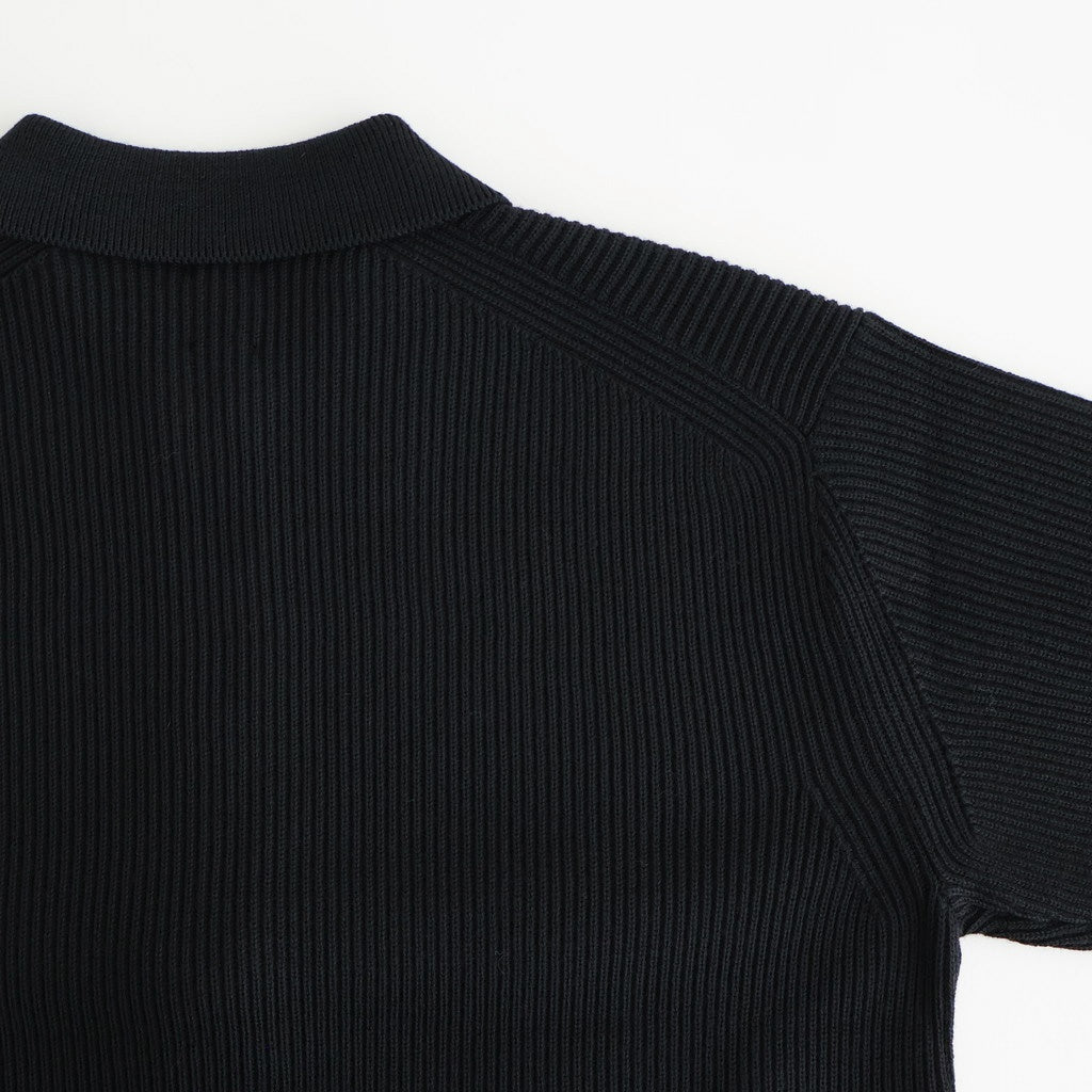 SOLID WOOL RIB POLO ZIP UP CARDIGAN #BLACK [BN-25FM-044]