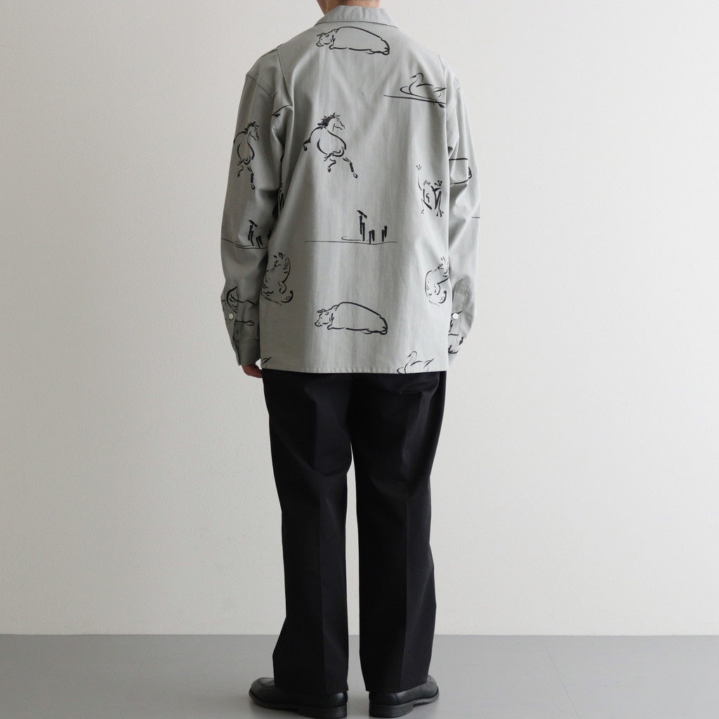 ORIGINAL PRINTED OPEN COLLAR SHIRTS (Animal Drawing) Long-sleeve #CELADONN [251OJ-SH18]