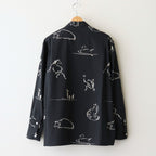 ORIGINAL PRINTED OPEN COLLAR SHIRTS (Animal Drawing) Long-sleeve #ONYX [251OJ-SH18]