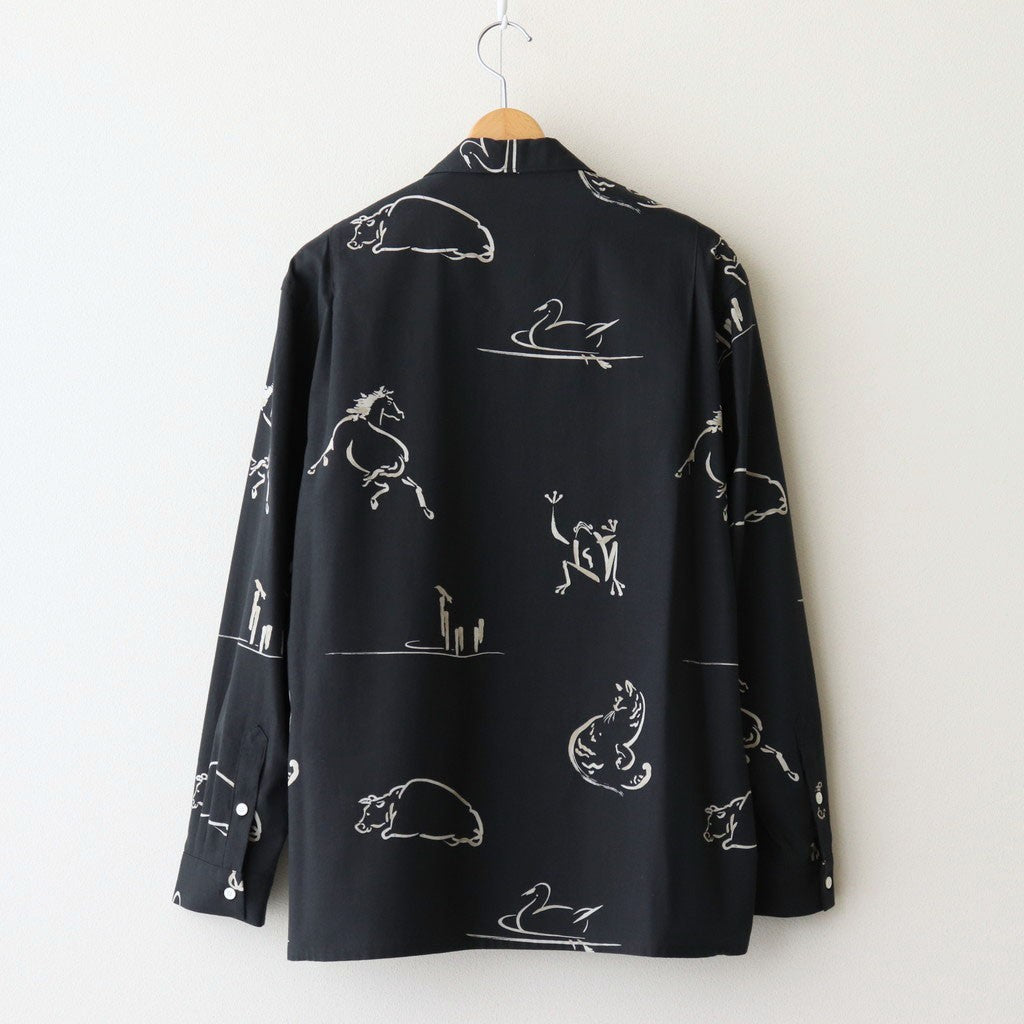 ORIGINAL PRINTED OPEN COLLAR SHIRTS (Animal Drawing) Long-sleeve #ONYX [251OJ-SH18]