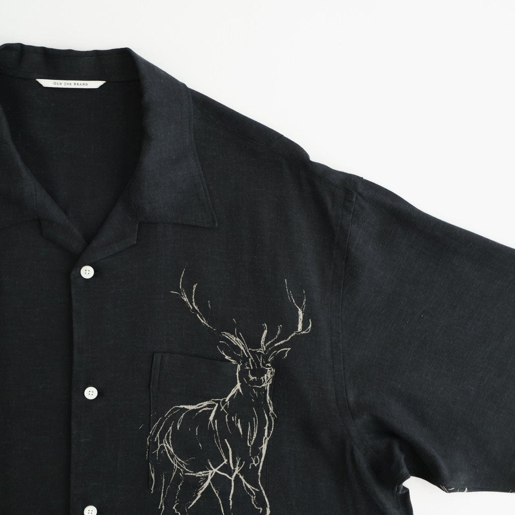 ORIGINAL PRINTED OPEN COLLAR SHIRTS (ANIMAL DRAWING) Short-sleeve #BLACK [261OJ-SH22]