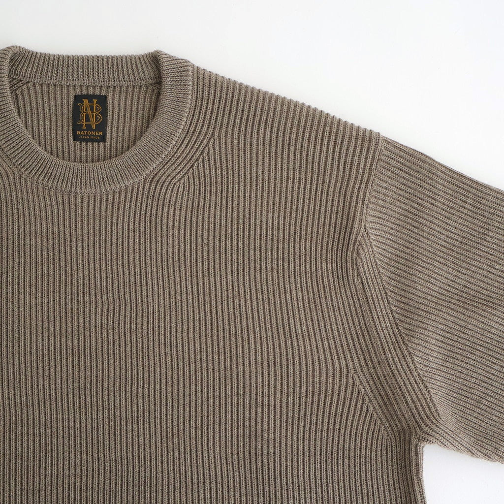 SOLID WOOL RIB CREW NECK #MELANGE BROWN [BN-25FM-042]