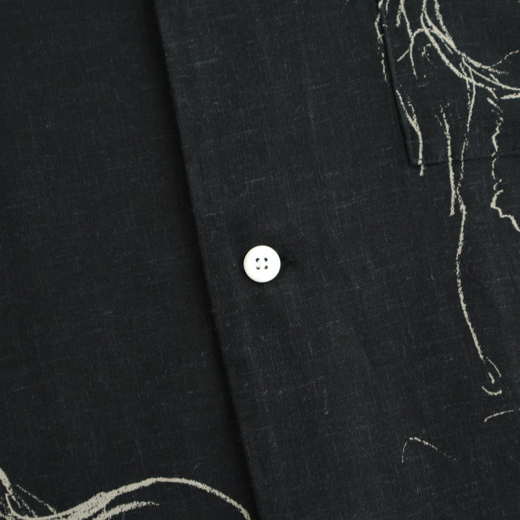 ORIGINAL PRINTED OPEN COLLAR SHIRTS (ANIMAL DRAWING) Short-sleeve #BLACK [261OJ-SH22]