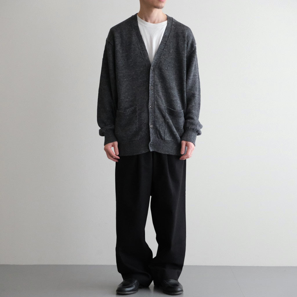 WASHED HIGH COUNT LINEN V NECK CARDIGAN #CHARCOAL [BN-26SM-021]