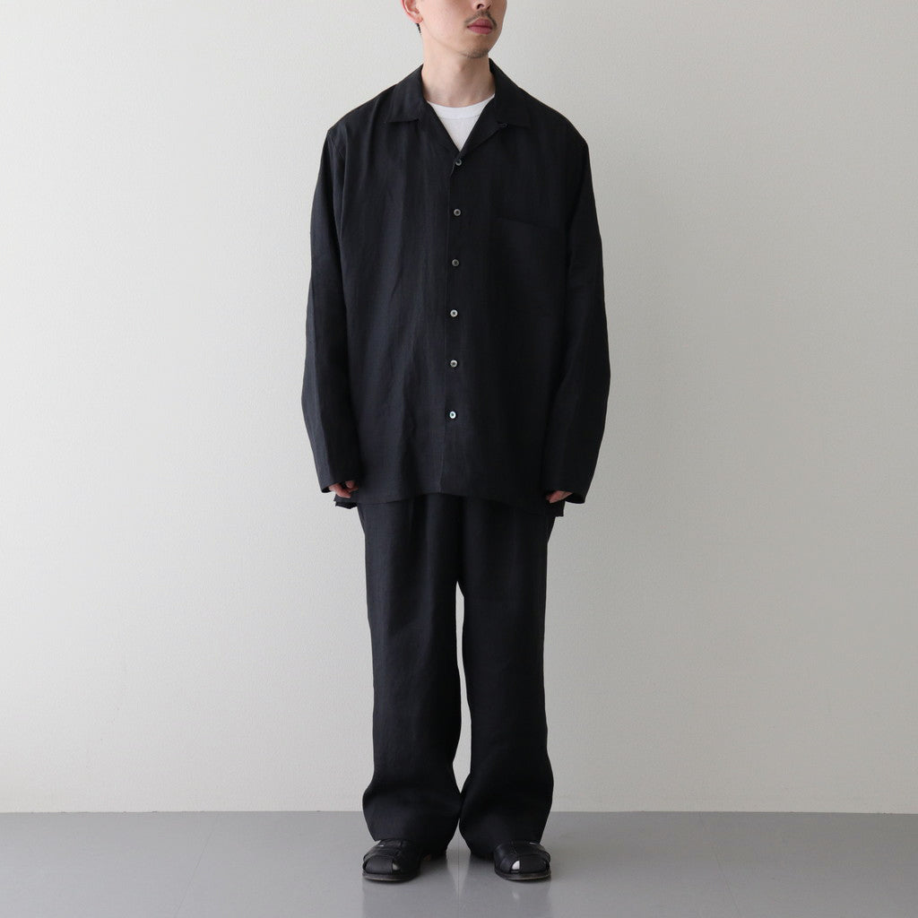 HEMP SHIRTING OPEN COLLAR SHIRT L/S #BLACK [A24A-16SH01C]