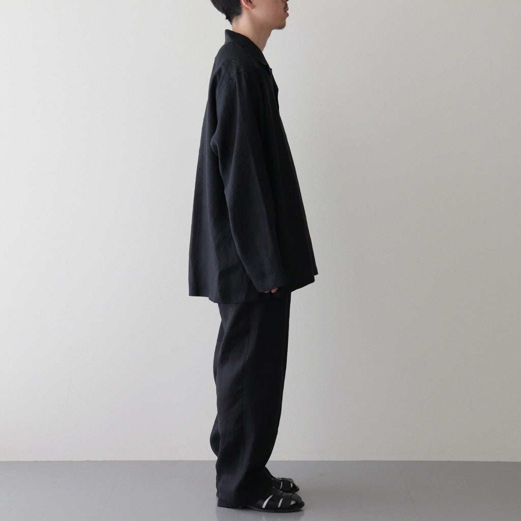 HEMP SHIRTING OPEN COLLAR SHIRT L/S #BLACK [A24A-16SH01C]