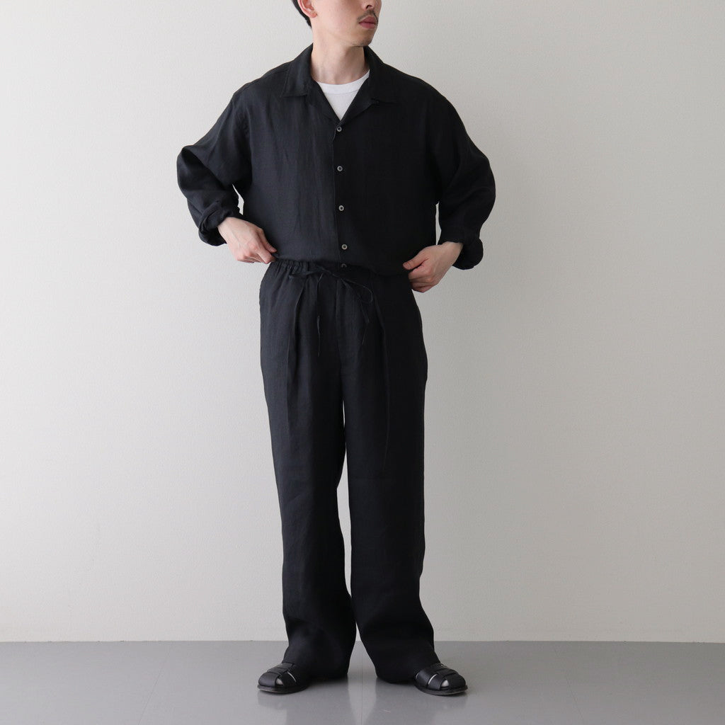 HEMP SHIRTING OPEN COLLAR SHIRT L/S #BLACK [A24A-16SH01C]