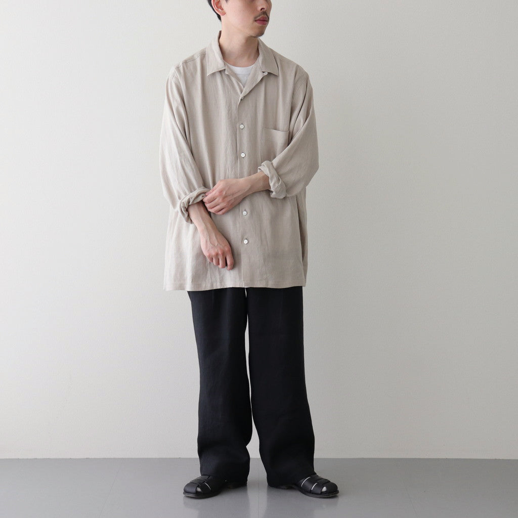 HEMP SHIRTING OPEN COLLAR SHIRT L/S #TAUPE [A24A-16SH01C] – Diffusion