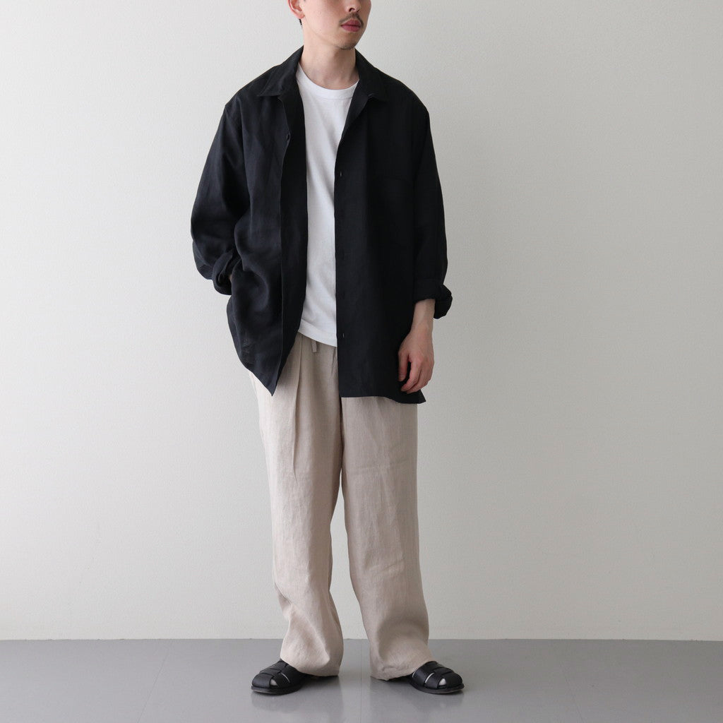 HEMP SHIRTING OPEN COLLAR SHIRT L/S #BLACK [A24A-16SH01C]