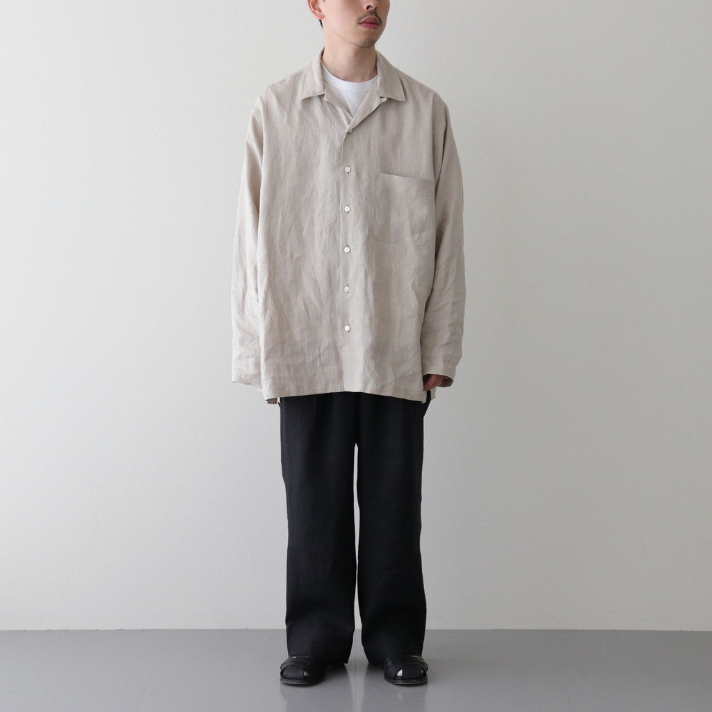 HEMP SHIRTING OPEN COLLAR SHIRT L/S #TAUPE [A24A-16SH01C]