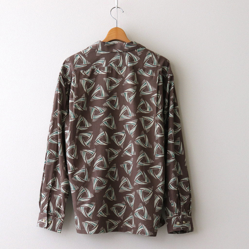 DELTA PATTERN OPEN COLLAR LS SHIRT #SEPIA BROWN [PMAR-LS04] – Diffusion