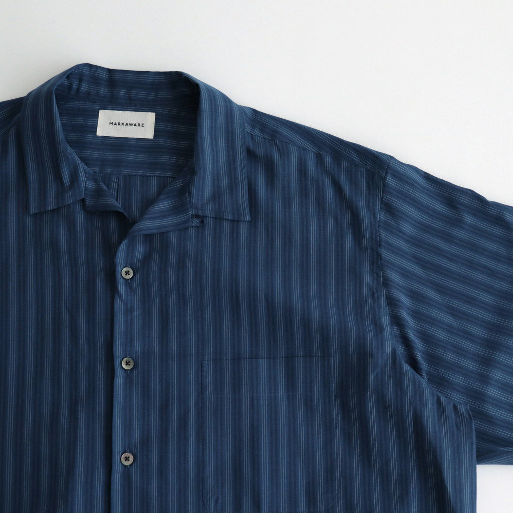 ORGANIC COTTON LOAN STRIPE OPEN COLLAR SHIRT #BLUE×NAVY [A24A-17SH02C]