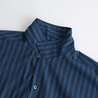ORGANIC COTTON LOAN STRIPE OPEN COLLAR SHIRT #BLUE×NAVY [A24A-17SH02C]