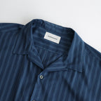 ORGANIC COTTON LOAN STRIPE OPEN COLLAR SHIRT #BLUE×NAVY [A24A-17SH02C]